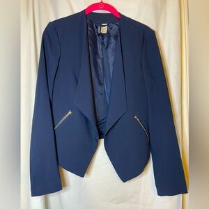 Divided by H&M Navy Blue Asymmetrical Open Front Blazer w 2 Side Pockets Size 6